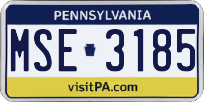 PA license plate MSE3185