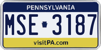 PA license plate MSE3187