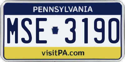 PA license plate MSE3190