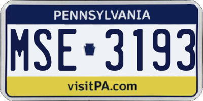 PA license plate MSE3193
