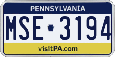PA license plate MSE3194