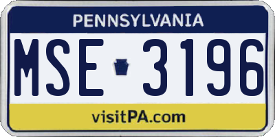 PA license plate MSE3196