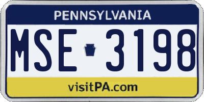 PA license plate MSE3198