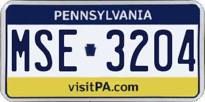 PA license plate MSE3204