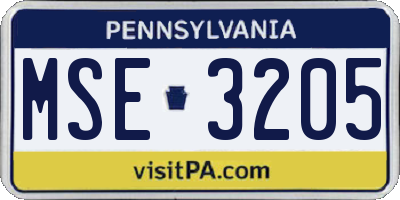 PA license plate MSE3205