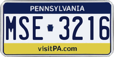 PA license plate MSE3216