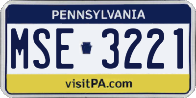 PA license plate MSE3221