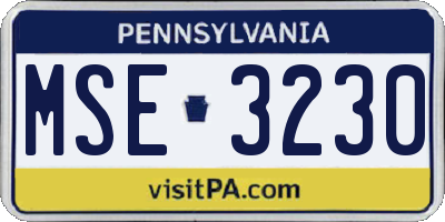 PA license plate MSE3230