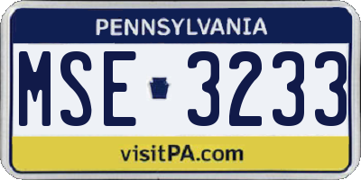 PA license plate MSE3233