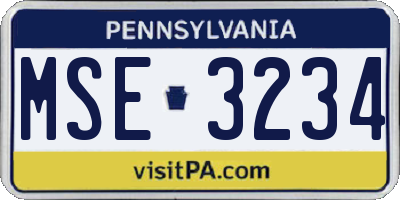 PA license plate MSE3234