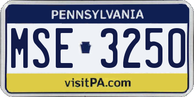 PA license plate MSE3250