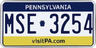 PA license plate MSE3254