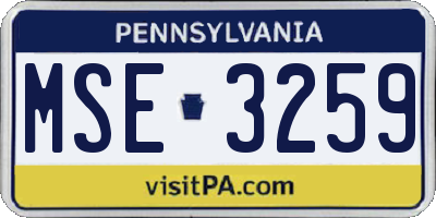 PA license plate MSE3259