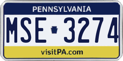 PA license plate MSE3274