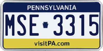 PA license plate MSE3315
