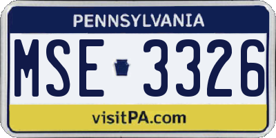 PA license plate MSE3326