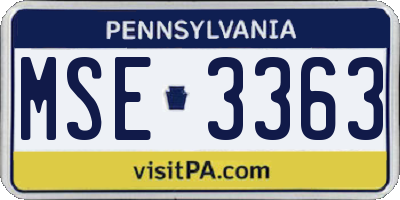 PA license plate MSE3363