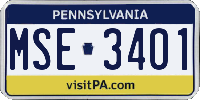 PA license plate MSE3401