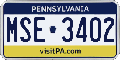 PA license plate MSE3402