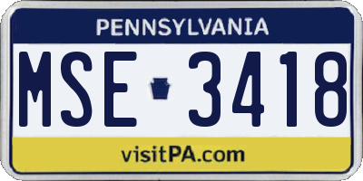 PA license plate MSE3418