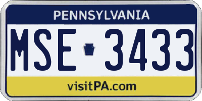 PA license plate MSE3433
