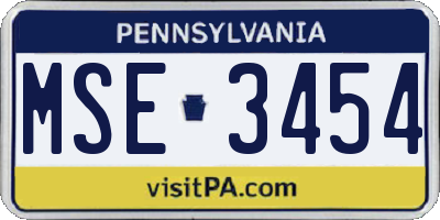 PA license plate MSE3454