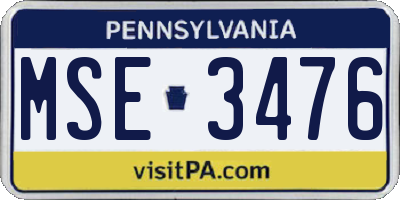 PA license plate MSE3476