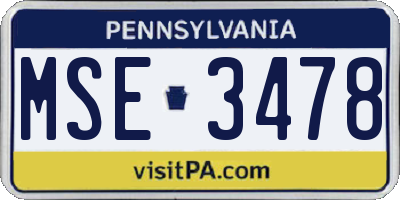 PA license plate MSE3478