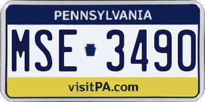 PA license plate MSE3490