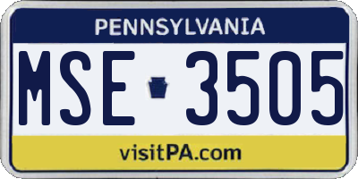 PA license plate MSE3505
