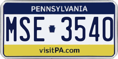 PA license plate MSE3540