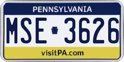 PA license plate MSE3626