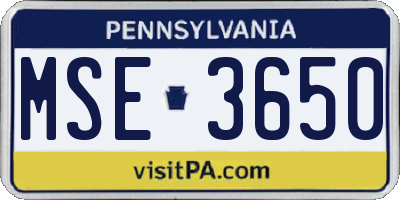 PA license plate MSE3650