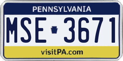 PA license plate MSE3671