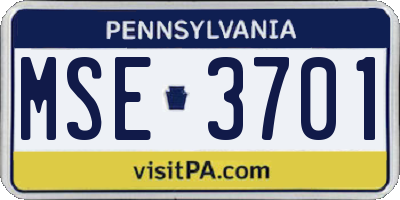 PA license plate MSE3701
