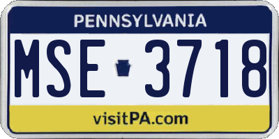 PA license plate MSE3718