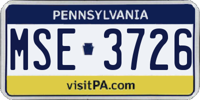 PA license plate MSE3726