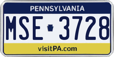 PA license plate MSE3728