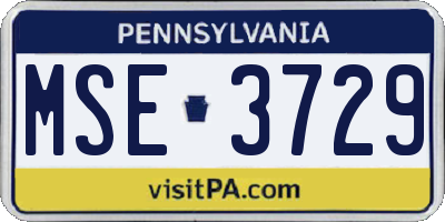 PA license plate MSE3729
