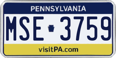 PA license plate MSE3759