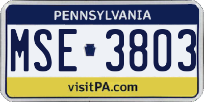PA license plate MSE3803