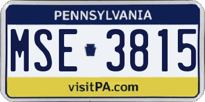 PA license plate MSE3815