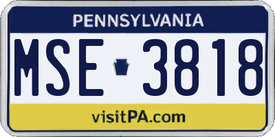 PA license plate MSE3818