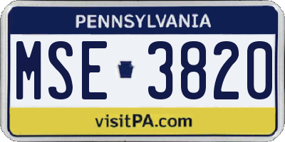 PA license plate MSE3820