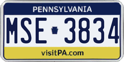 PA license plate MSE3834