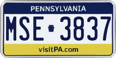PA license plate MSE3837