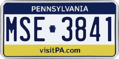 PA license plate MSE3841