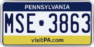 PA license plate MSE3863