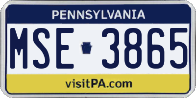 PA license plate MSE3865