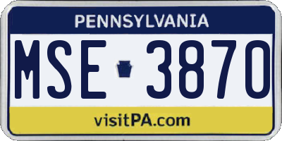 PA license plate MSE3870